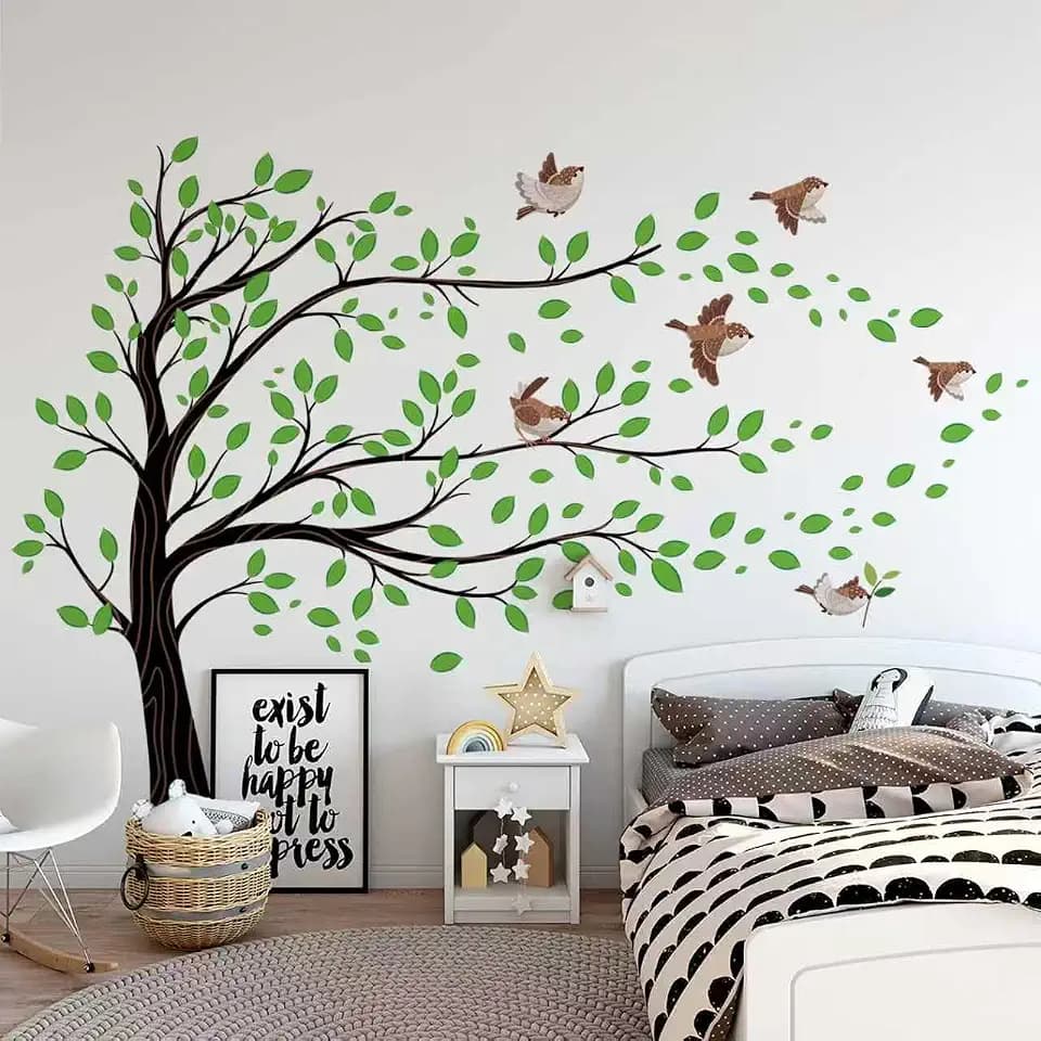 4 Sheets Large Tree Wall Stickers Removable Peel and Stick Decoration