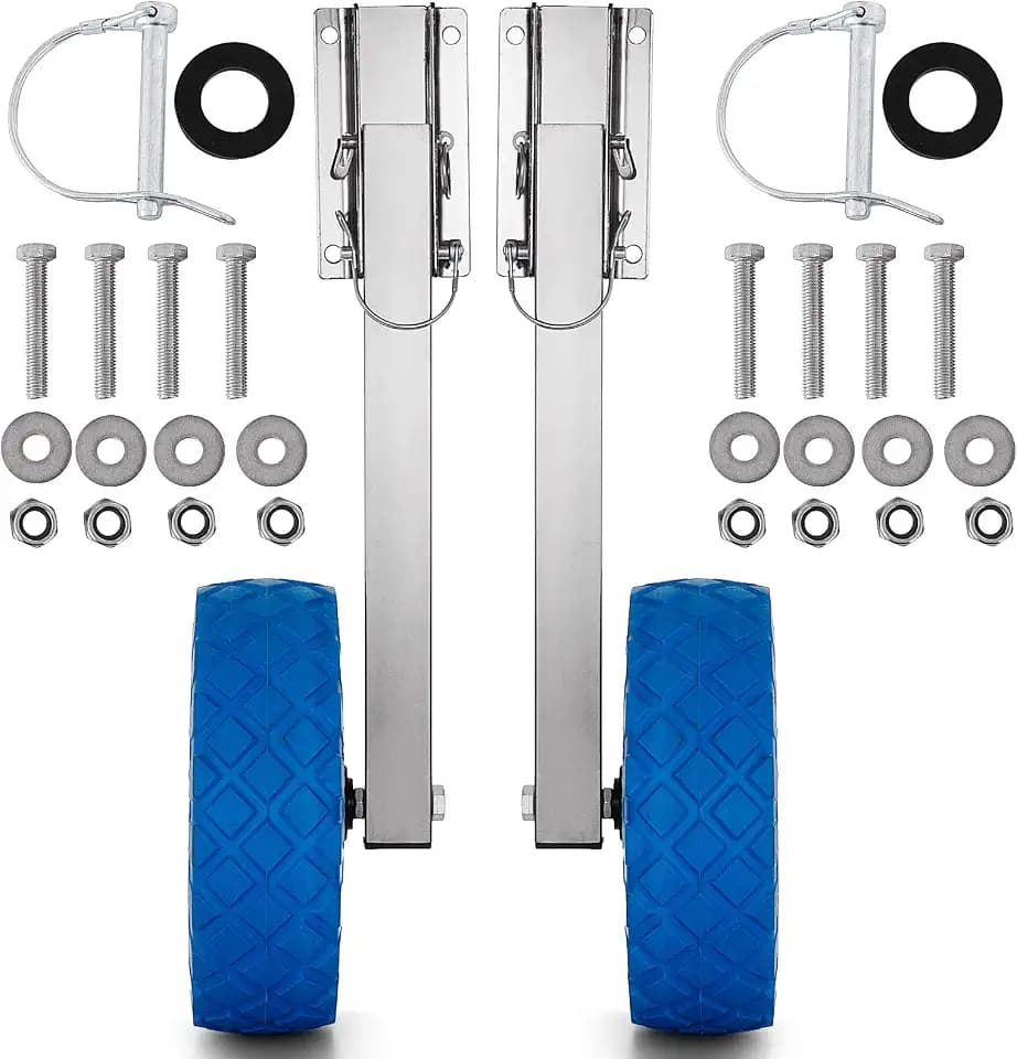 VEVOR Boat Launching Wheels, 300 lbs Load Capacity, 10" Stainless Steel Transom Wheel with Solid PVC Tire, Folding Launch Wheels with 4 Quick Release Pins, Fit 13' Long Inflatable Fishing Boat