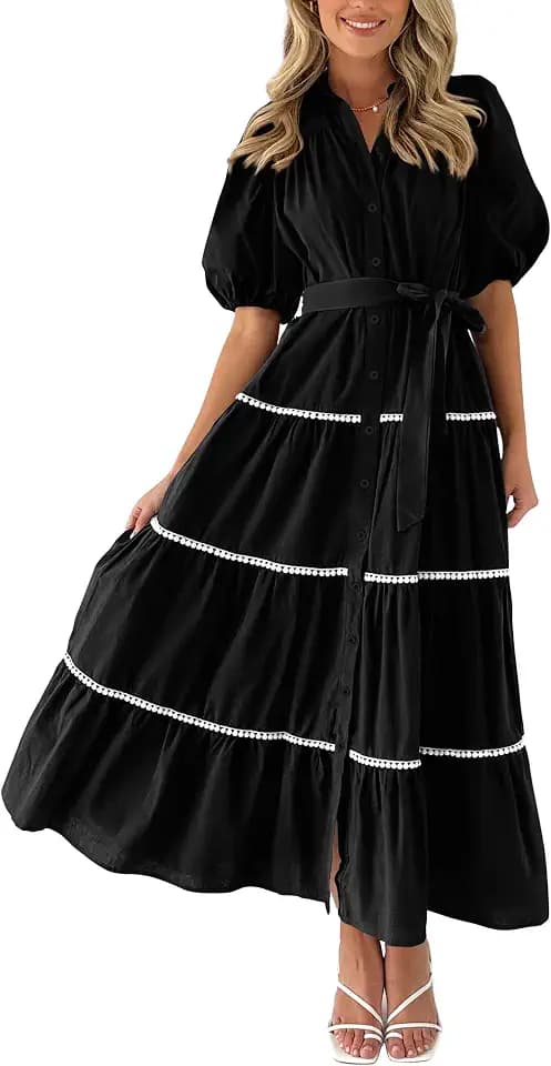 PRETTYGARDEN Women's Summer Tiered Maxi Shirt Dresses
