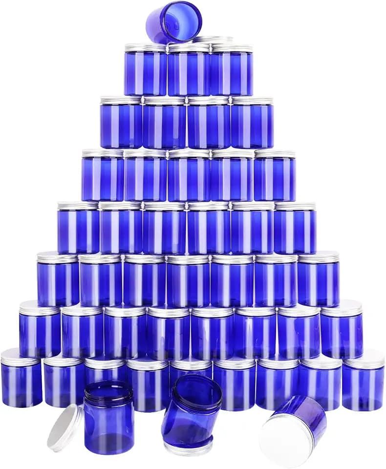 48 Packs 8 oz Blue Plastic Jars with Lids, Cosmetic Containers jars with Wide-Mouth for slime, beads, rhinestones, sequins Cosmetics, Lotion, Cream, Ointments and More by KUKLIPJIM.