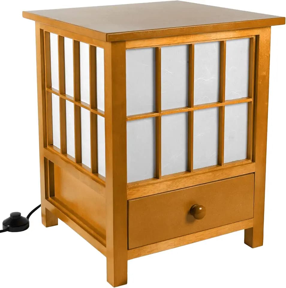 Red Lantern 19" Hokkaido Lamp with Drawer, Honey