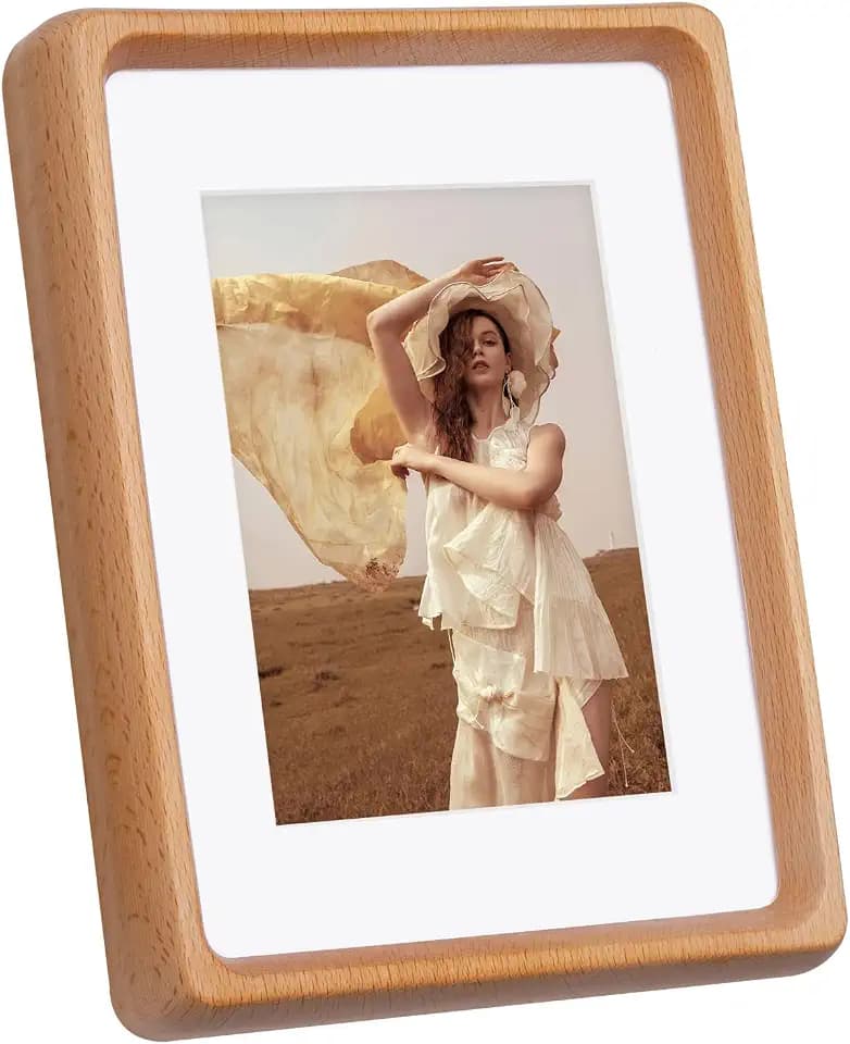 Small Photo Frame 5x7 inch, with Mat to fit Photo 3.5x5 inch, Natural Beech Wood Small Picture Frames 7x5 inch for Landscape or Portrait Orientation, Wall-Mount & Tabletop (Beech)