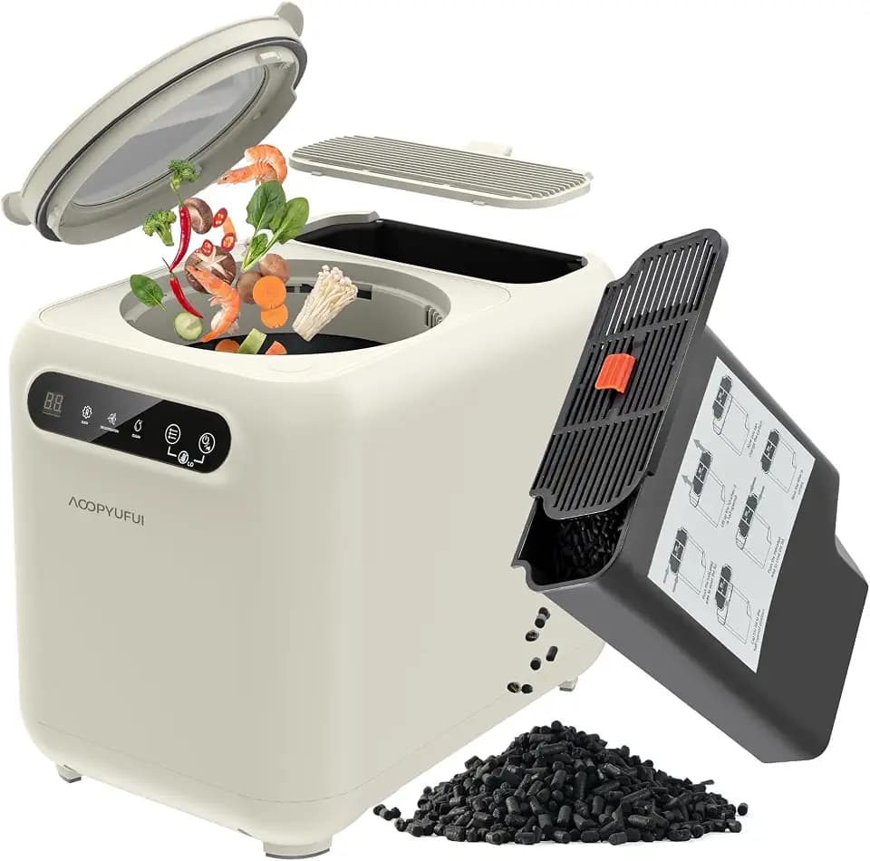 Electric Composter for Kitchen,Smart Countertop Compost Bin for Indoor Use,Mill Countertop Food Composter with Large Carbon Filter, Odorless & Quiet, Auto-Cleaning, Fast 3-6H Cycle