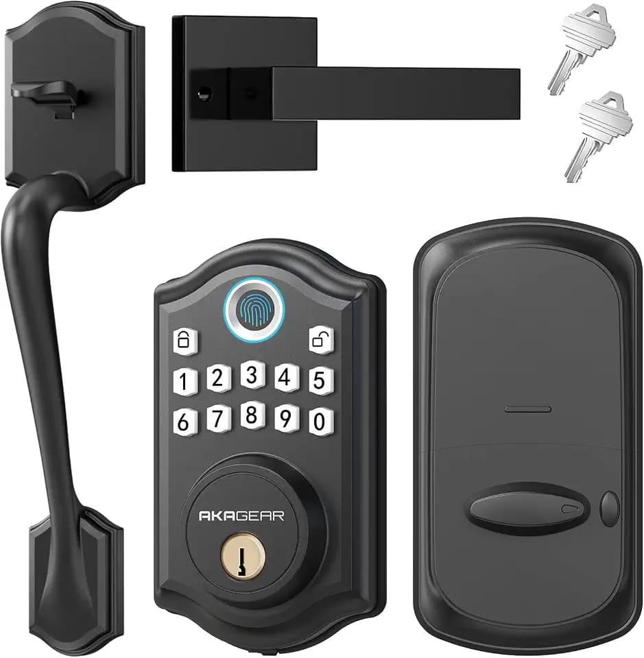 AkaGear Keyless Entry Door Lock with Handle Set for Front Door, Matte Black