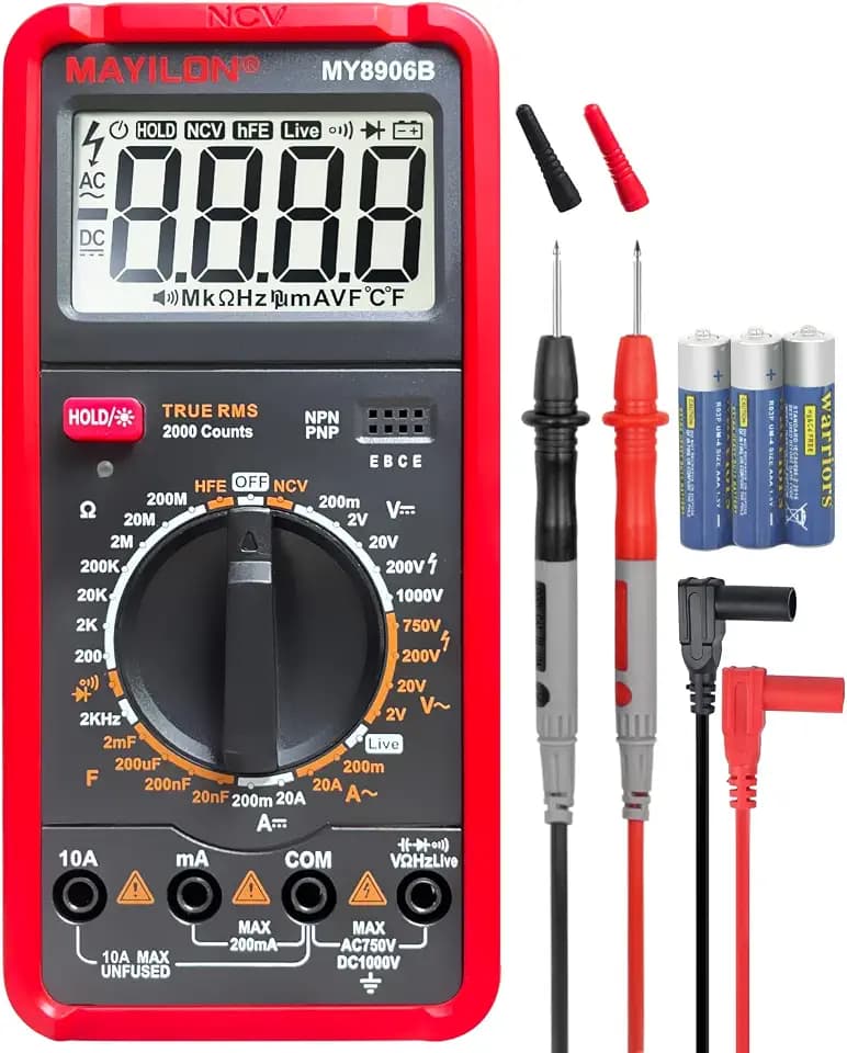 MY8906B Multimeter Tester TRMS Digital Multimeter 750V-1000V Measures DC/AC Voltage DC/AC Current Resistance Continuity Diodes Frequency Transistor HEF NCV Live Wire Detection