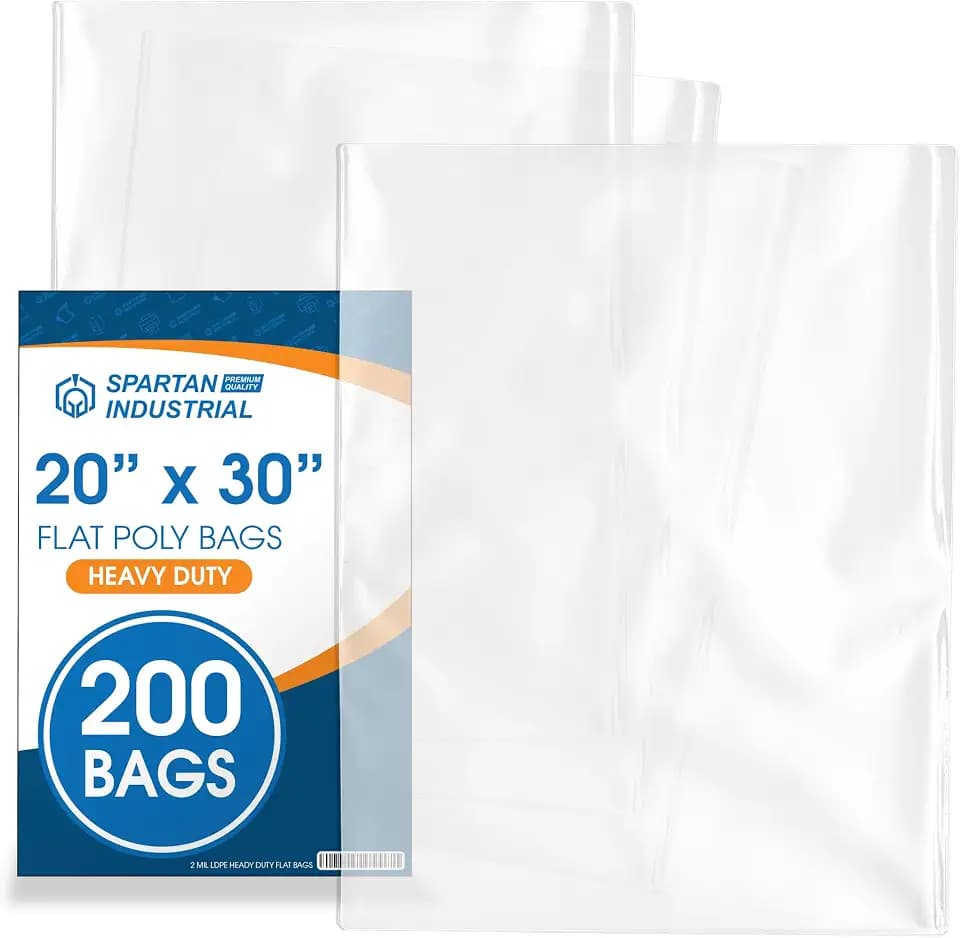 20" X 30" Open-End Flat Clear Poly Bags (200 Count) - 2 Mil