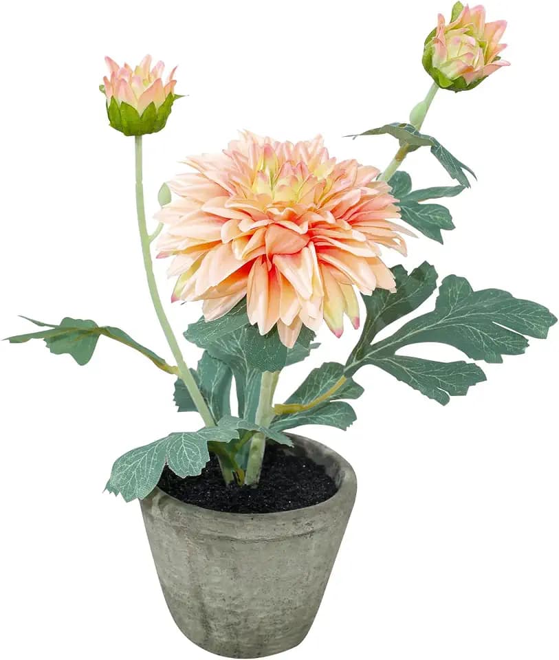 ucky Artificial Dahlia Potted Plants Indoor, Yellow Fake Flowers with Pot