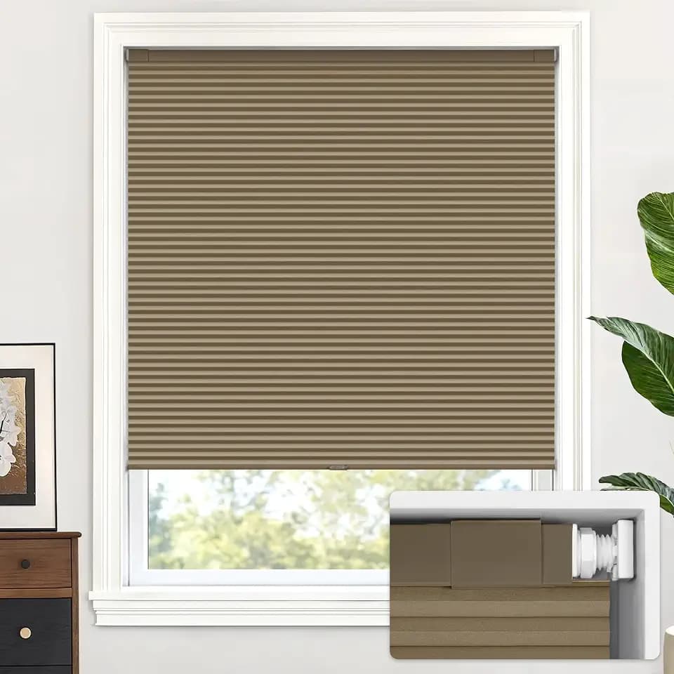 LazBlinds No Drill Cordless Cellular Shades, 36" W × 48" H, Taupe