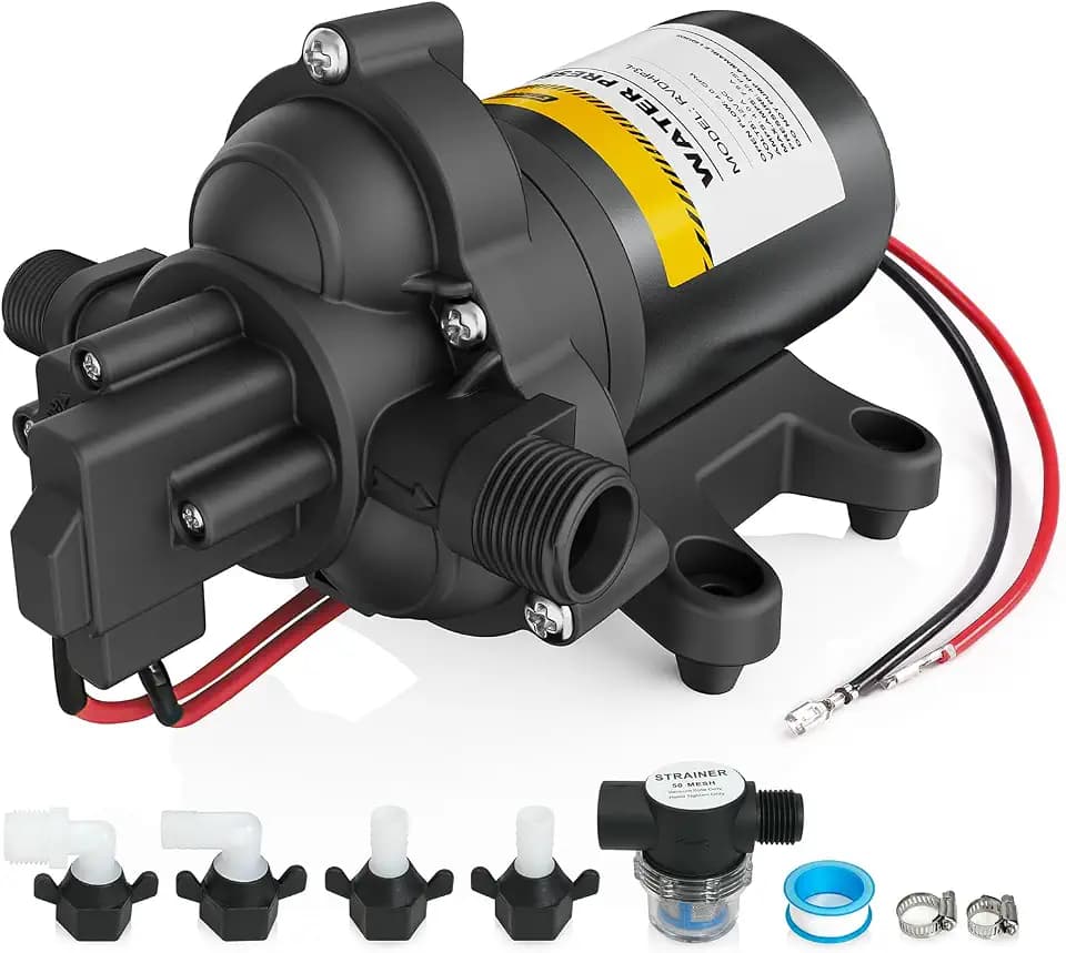 12V RV Water Pump, 4.0 GPM 45 PSI Diaphragm Pump, 12Volt Quiet Fresh Water Pump with Pressure Switch, Self Priming Pressure Pumps for RV Camper Boat Marine Food Truck