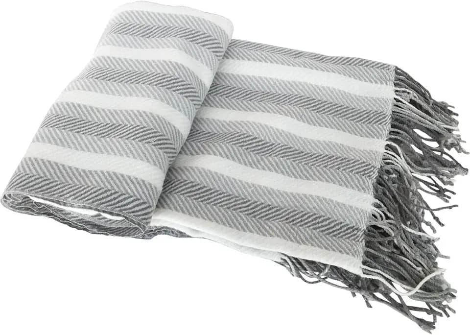 A & B Home 60 in W Gray Acrylic Herringbone Cashmere Like Fringed Throw, Home Accent