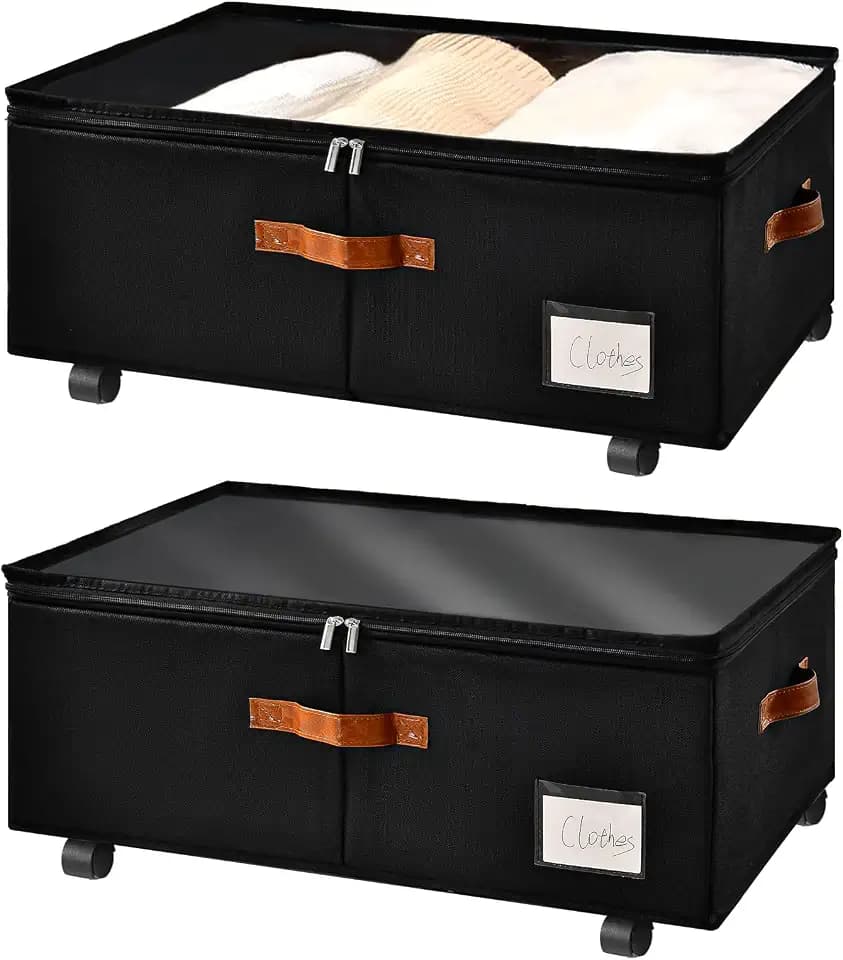 10 inch Height Under Bed Storage with Wheels 2 Pack, Underbed Container