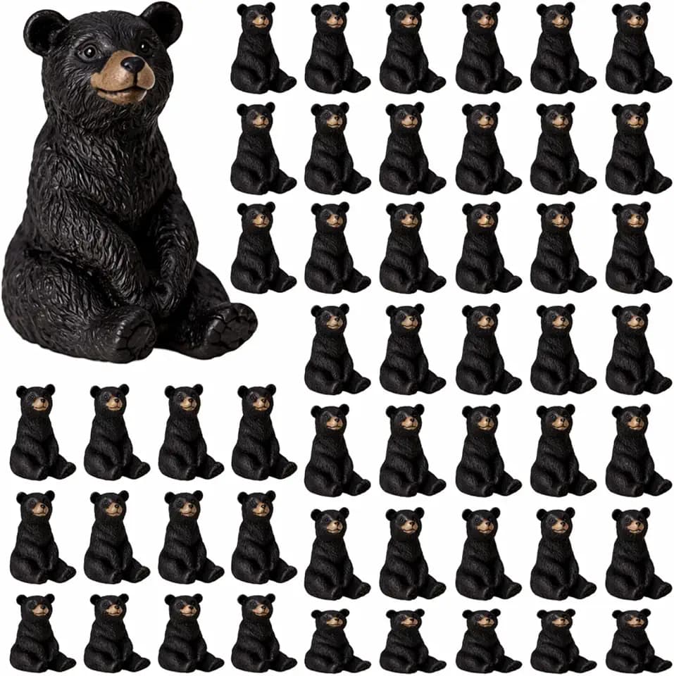 Mini Resin Bear Figurines Bulk, 50, Black