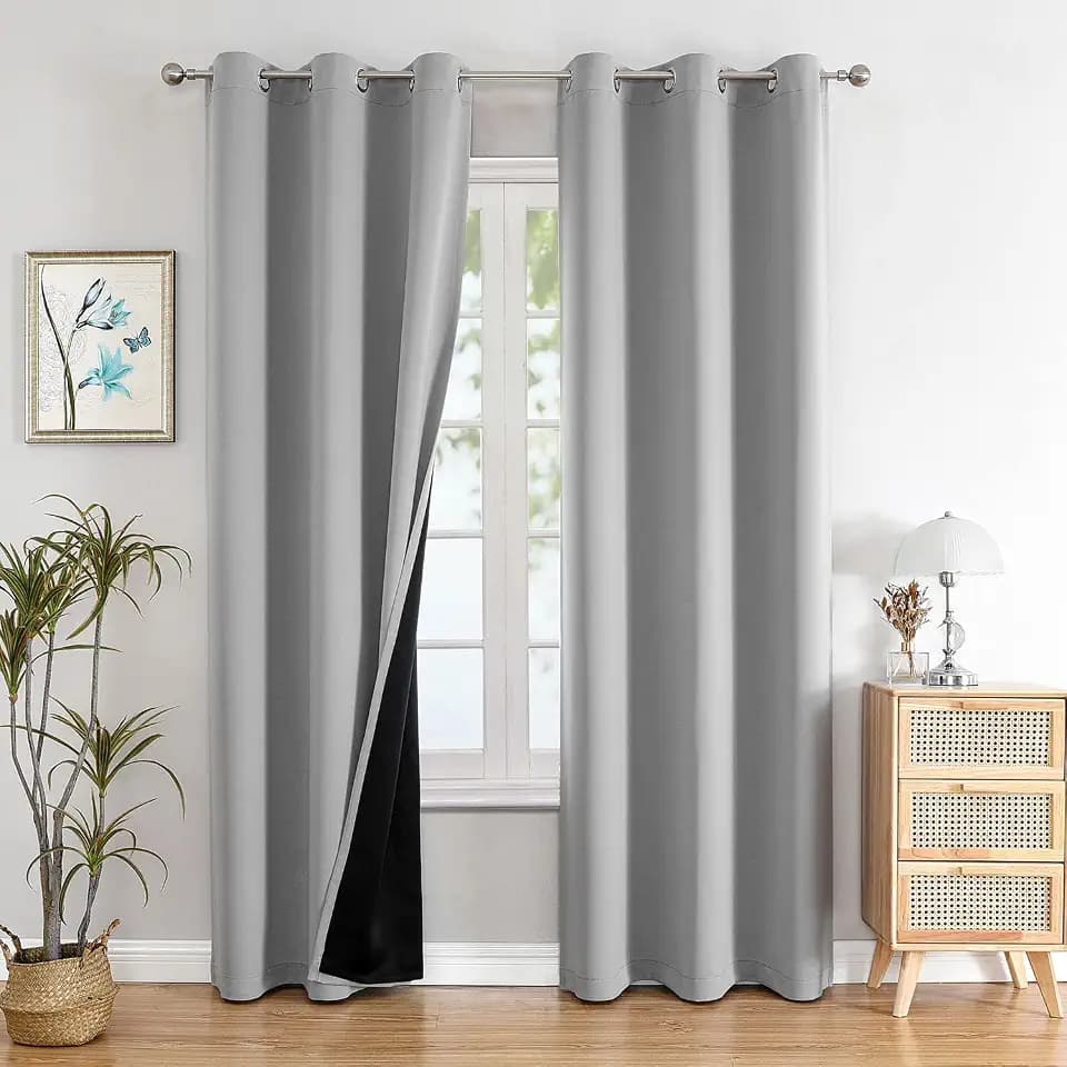 ChrisDowa 100% Blackout Curtains for Bedroom 78 Inch Long with Black Liner