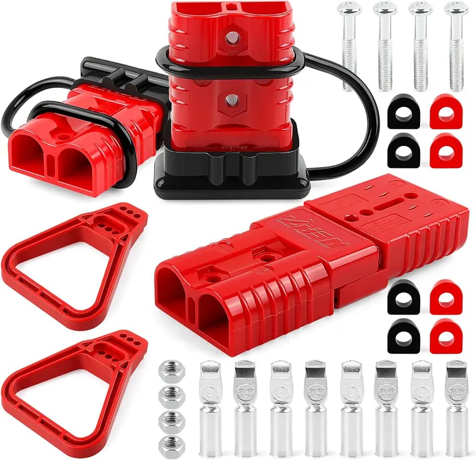 Zhushan 4PCS 1/0 AWG 175A Battery Quick Connect/Disconnect Plugs (Red), 12–36V Heavy Duty Connectors for Car, RV, Winch, Solar, Trailer