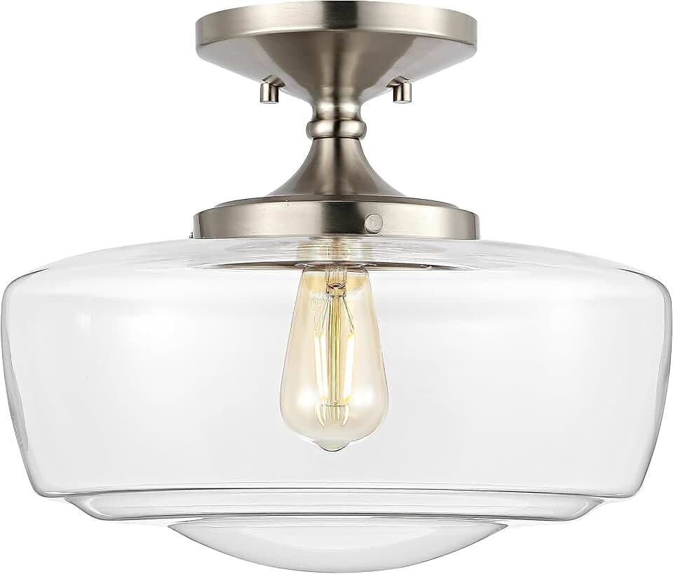 JONATHAN Y Marfa 14" Clear Semi Flush Mount, Nickel