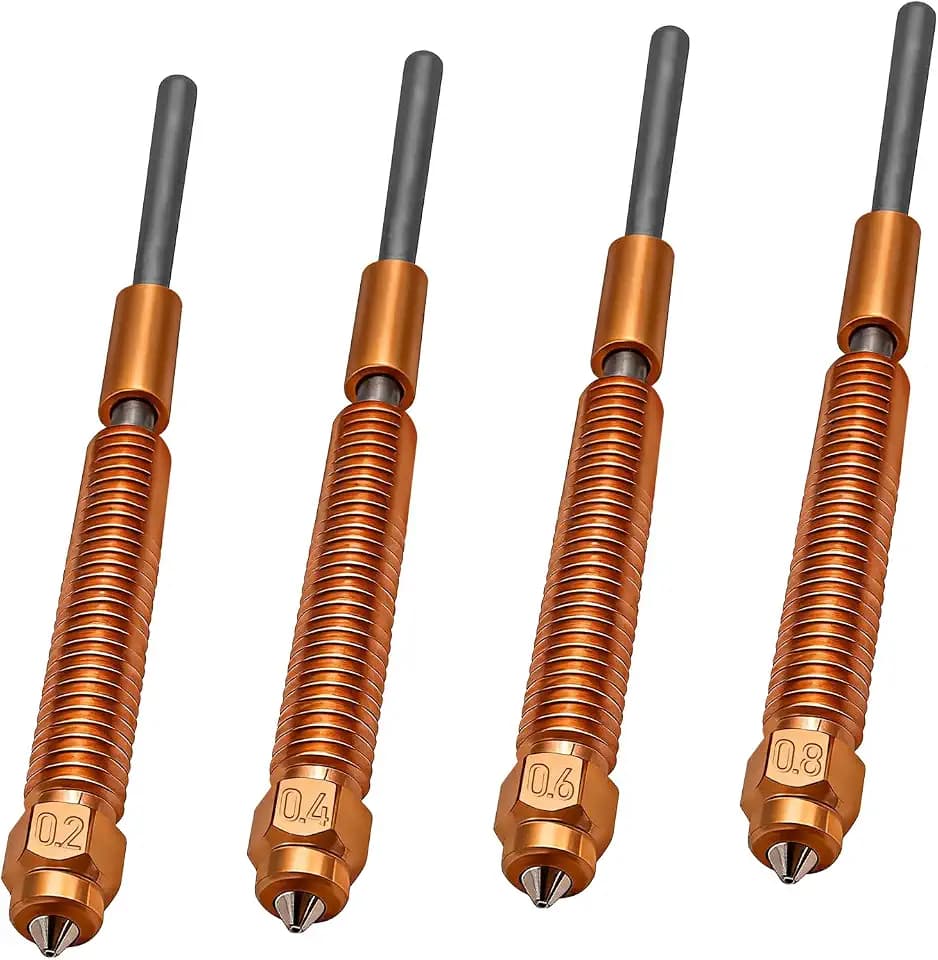 4Pcs K2/K2 Pro/K2 Plus Nozzle(0.2/0.4/0.6/0.8mm), Quick Swap High Flow Hardened Steel Nozzle with Integrated Copper Alloy Heat Break & Silicone Sock for Creality K2 Plus/K2 Pro/K2/Creality Hi Combo