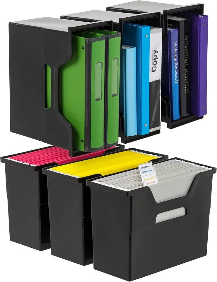 IRIS USA 6-Pack Medium Desktop File Box with Open Lid, Black