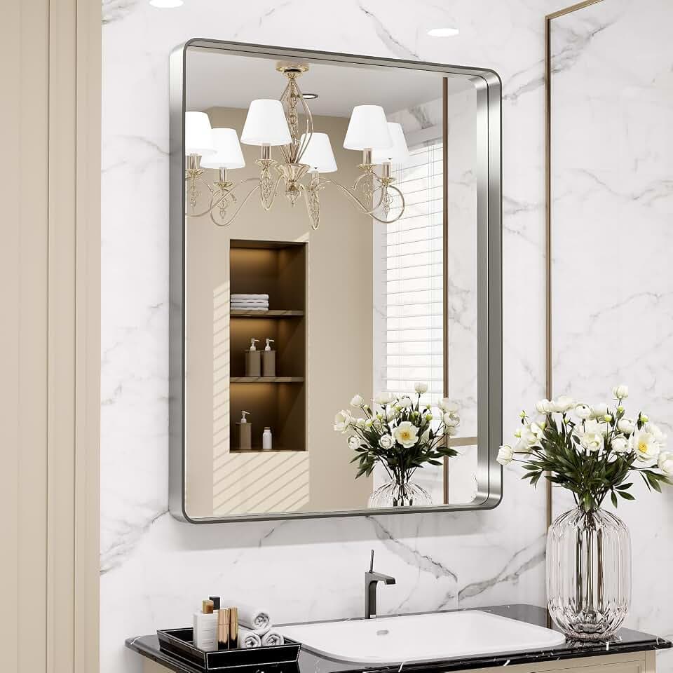 LOAAO 28X36 Inch Brushed Nickel Bathroom Mirror