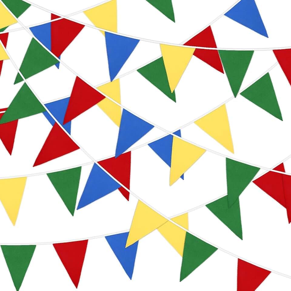 MARFOREVER 28 FT 30Pcs Super Bros Themed Party Decorations Red Blue Yellow Green Fabric Triangle Flag Banner Carnival Circus Clown Pennant Bunting Garland for Birthday Baby Shower Outdoor Garden Decor