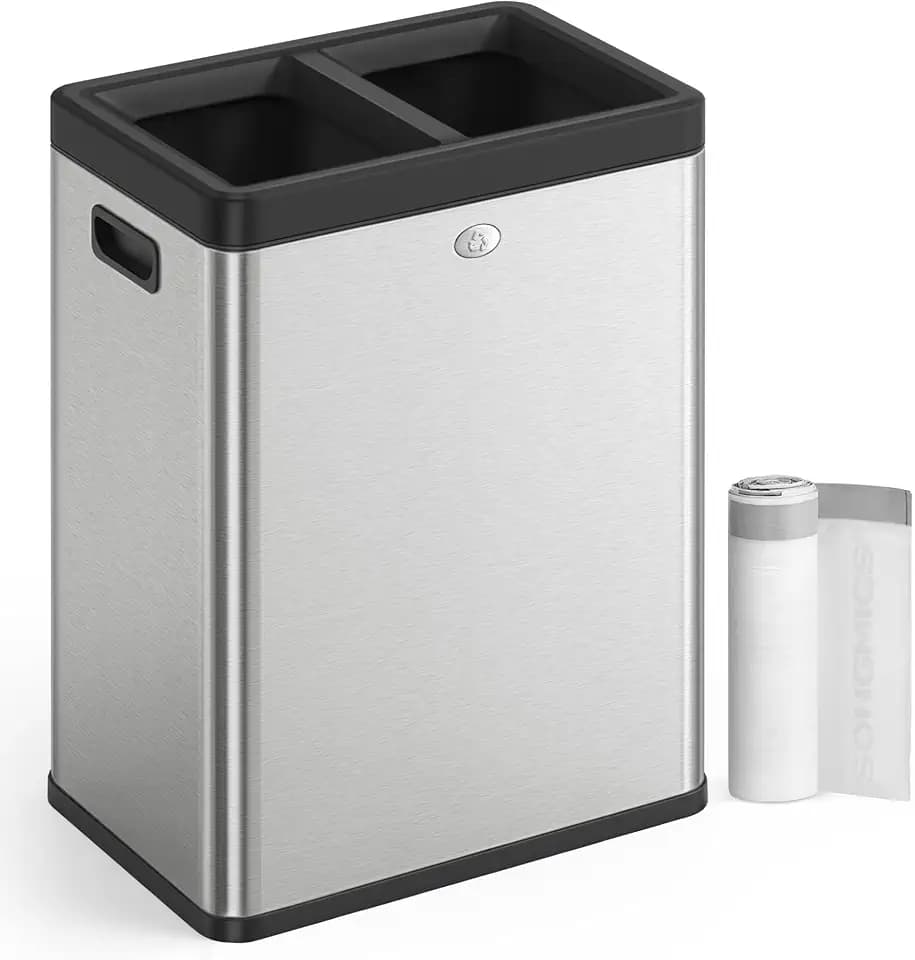 SONGMICS 2 x 6.6 Gallon Open Top Trash Can, Stainless Steel