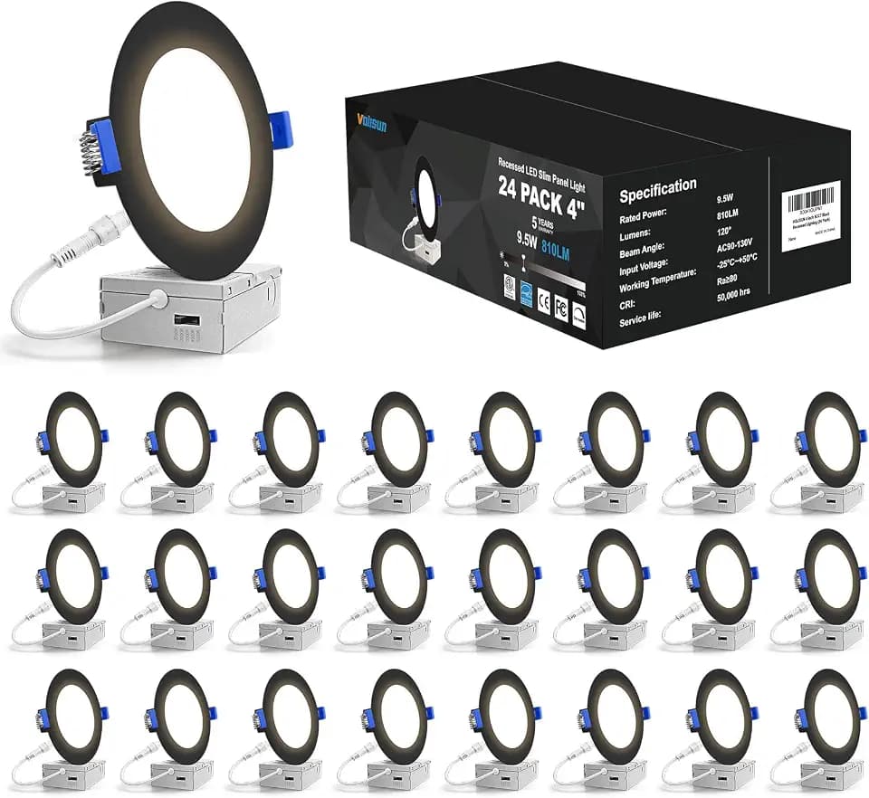 VOLISUN 24 Pack 4 inch Recessed Lighting, 5CCT, 9.5W Eqv 80W, 810LM, Black