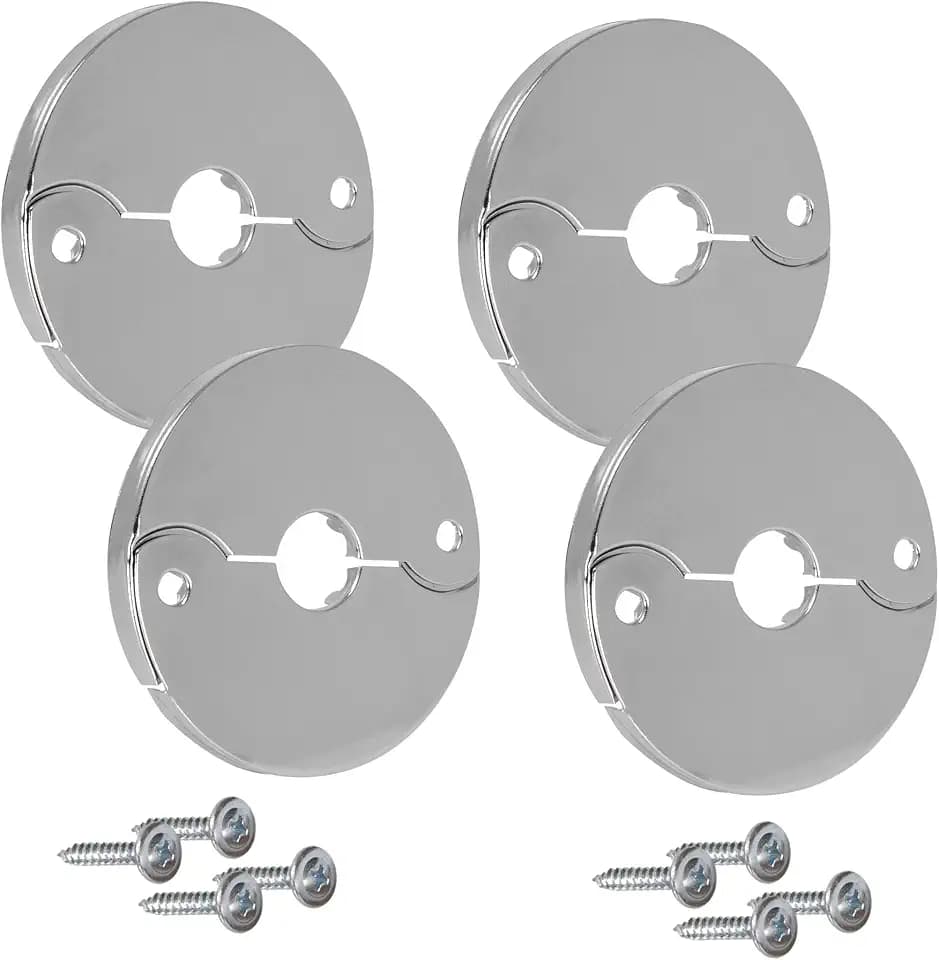 PROCURU 4-Pack 3/4-Inch CTS (7/8" OD) E3757 Hinged Split Escutcheons, Chrome Pipe Cover Plates with Screws, for 3/4" Copper, PEX Pipe