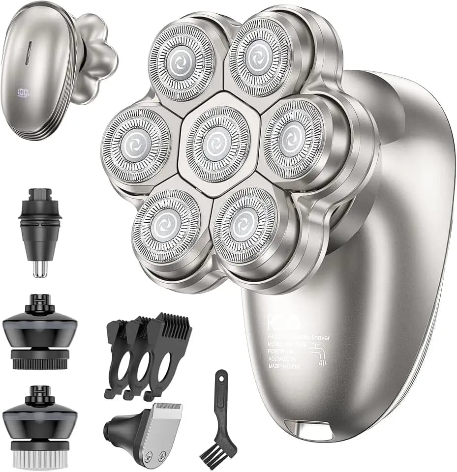 5 in 1 Head Shavers for Bald Men, Electric Razor IPX7 Waterproof for Bald Men, 7D Rotary Shaver, Wet Dry Bald Head Shavers, LED Display Rechargeable with Grooming Kit,for Head & Face & Beard Shaver