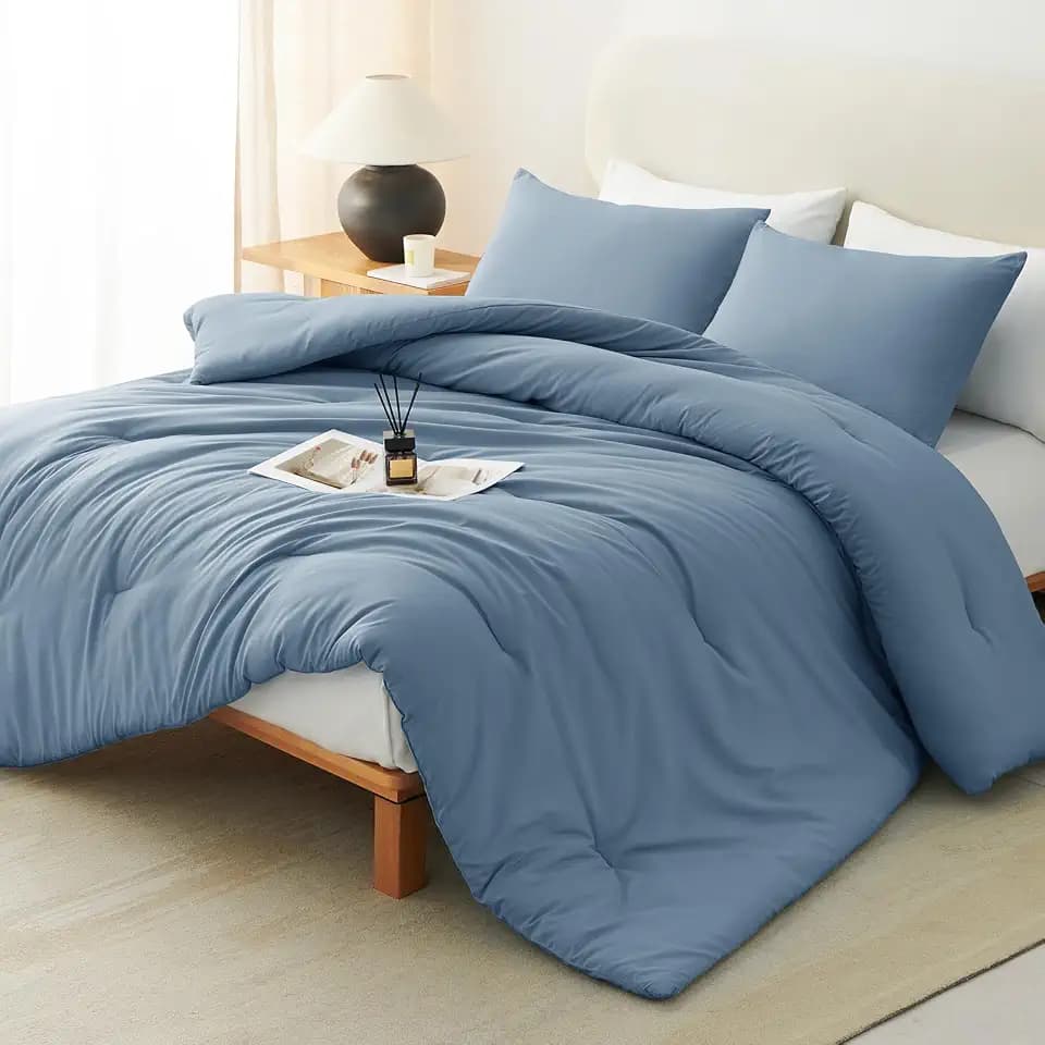 CozyLux Oversized King Comforter Set, 3 Pieces Dusty Blue Quilted Bedding