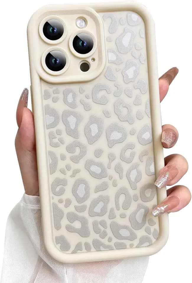KANGHAR Case for iPhone 14 Pro Max Leopard Pattern Beige with Gray Prints
