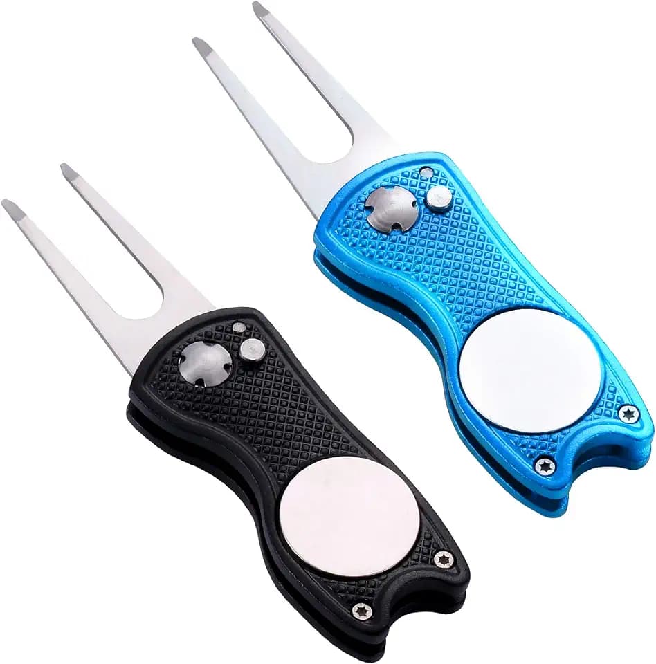 2 Pack Metal Foldable Golf Divot Tool with Pop-up Button