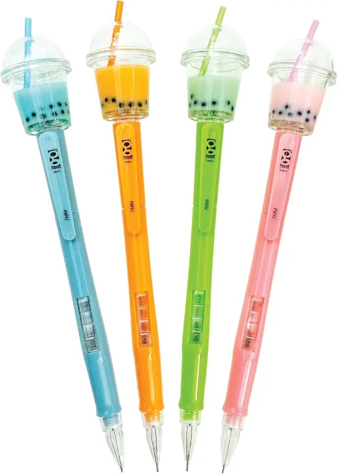 Raymond Geddes Boba Tea Mechanical Pencils – Pack of 12 – Cute Novelty Writing Supplies with Bubble Tea Toppers