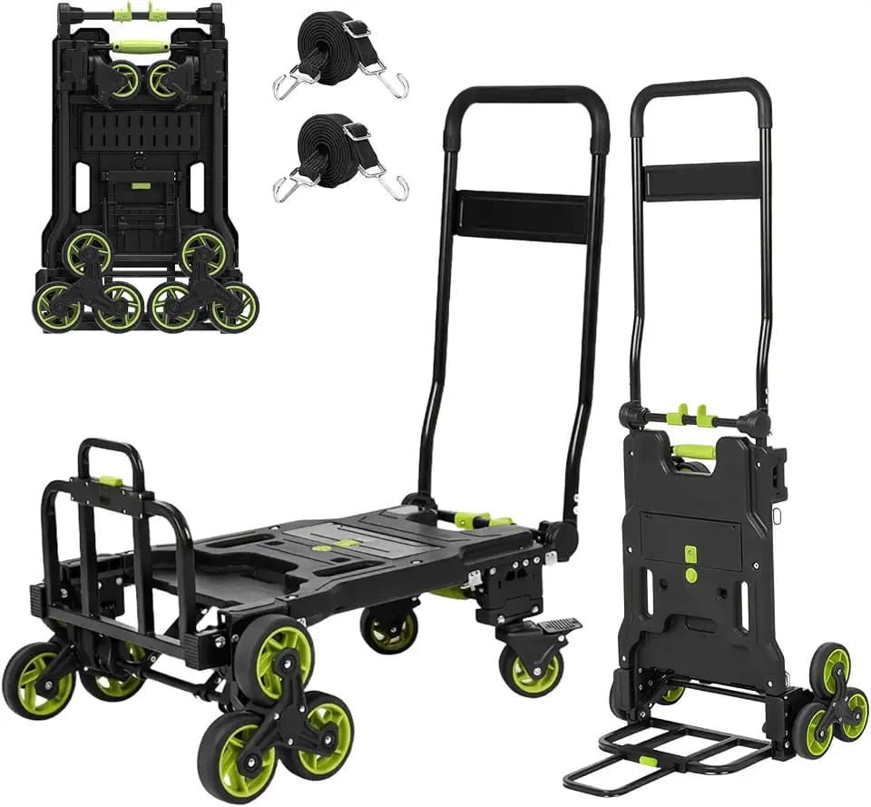 Upgraded 3 in 1 Convertible Folding Hand Truck with Brakes, Hand Truck Dolly Heavy Duty 660lbs Capacity, Stair Climbing Cart with Adjustable Shovel Board and Fixed Handle for Moving