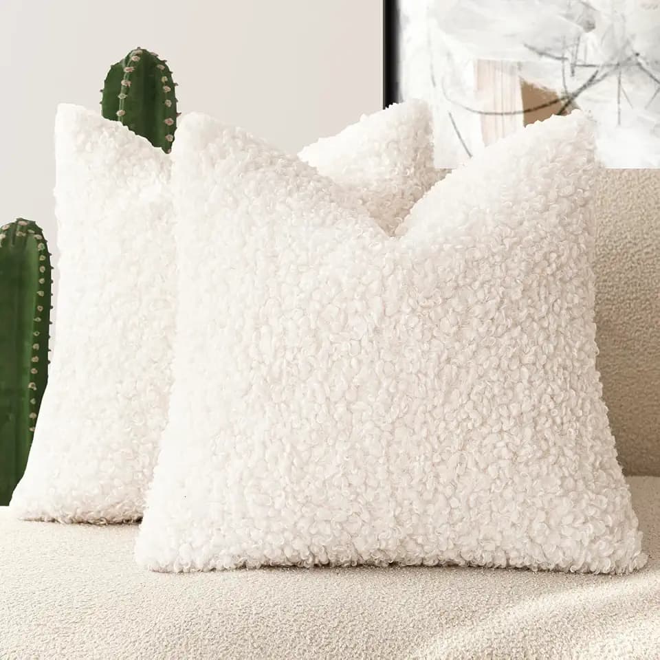 Foindtower Decorative Fuzzy Faux Fur Throw Pillow Covers 26x26 Inch White