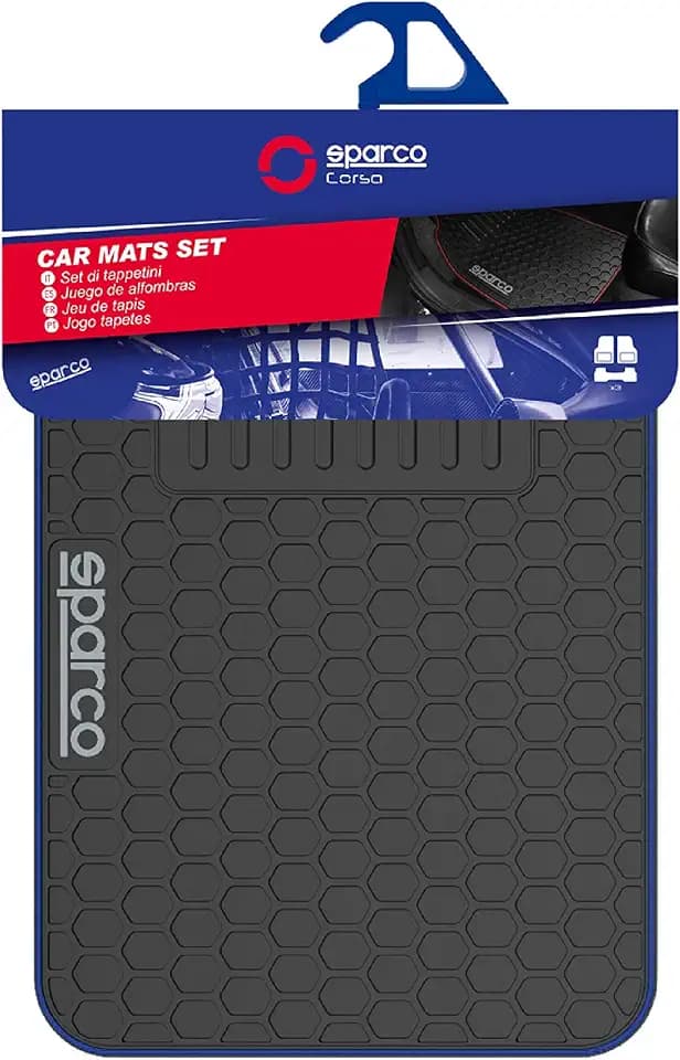 SPARCO SPF500BL Universal-Fußmatten mit hinterem Steg, Farbe: Schwarz/Blau, 3 Stück