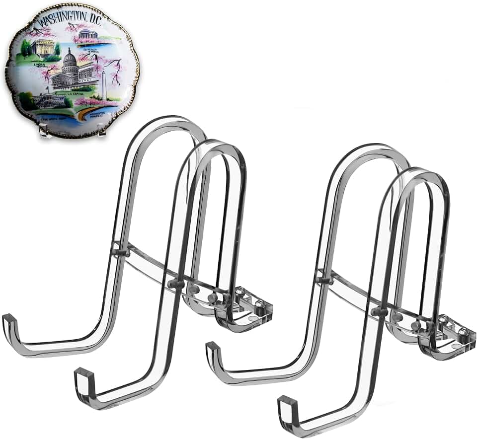 AMT 2 Pack 5 Inch Acrylic Plate Stands for Display Plate Holder Display Stand + Frame Holder Stand for Picture, Decorative Plate, Book, Photo Easel