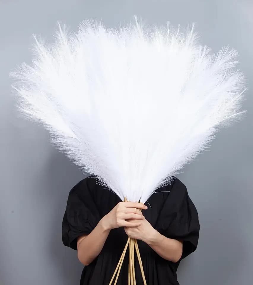 9 Pcs 45" Tall Pampas Grass White Decor, Long Stem Artificial Flower Floor Vase Large Faux Floral Pompas Fake Plants Dried Bouquet Arrangement Vase Filler for Boho Home Wedding Decoration