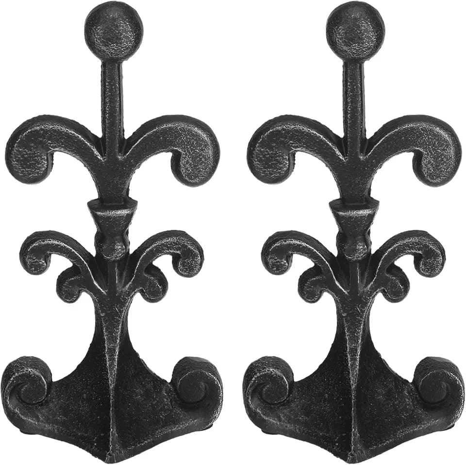 Chumia 2 Pcs 1.8 Lbs Cast Iron Door Stop Decorative Door Stop for Inside Heavy Duty Fleur De Lis Wedge with Felt Bottom Floor Doorstopper for Office Home Bedroom(Silver with Black)