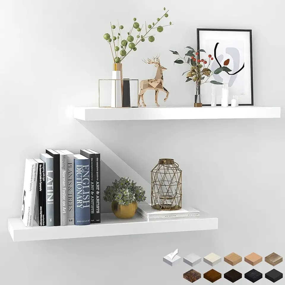 24in White Floating Shelves for Wall, Set of 2, Home Decor