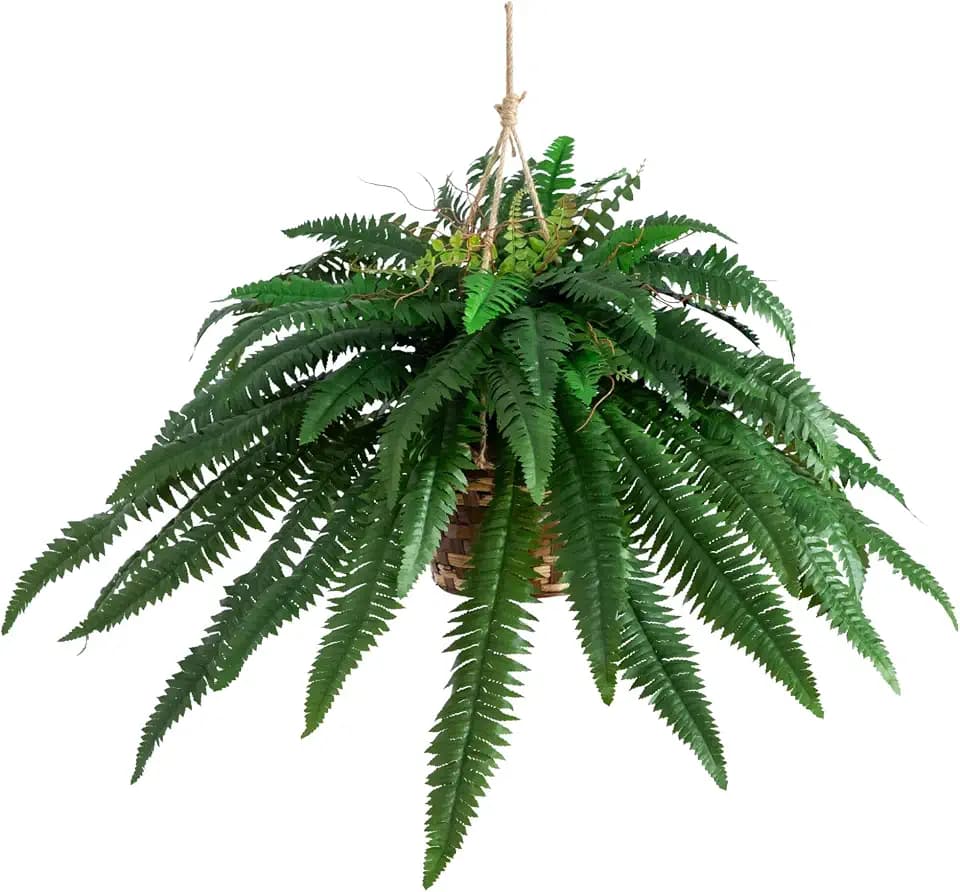 Nearly Natural 22 in Artificial Boston Fern Hanging Basket for Home Decor