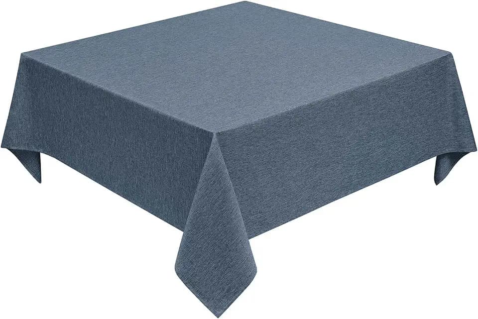 Decorelia Faux Linen Square Tablecloth for Dining Room,Waterproof Texture Decorative Farmhouse Rustic Table Cloth for Indoor Outdoor Party Holiday Banquet Picnics Patio 70x70 Inch (Square),Denim Blue