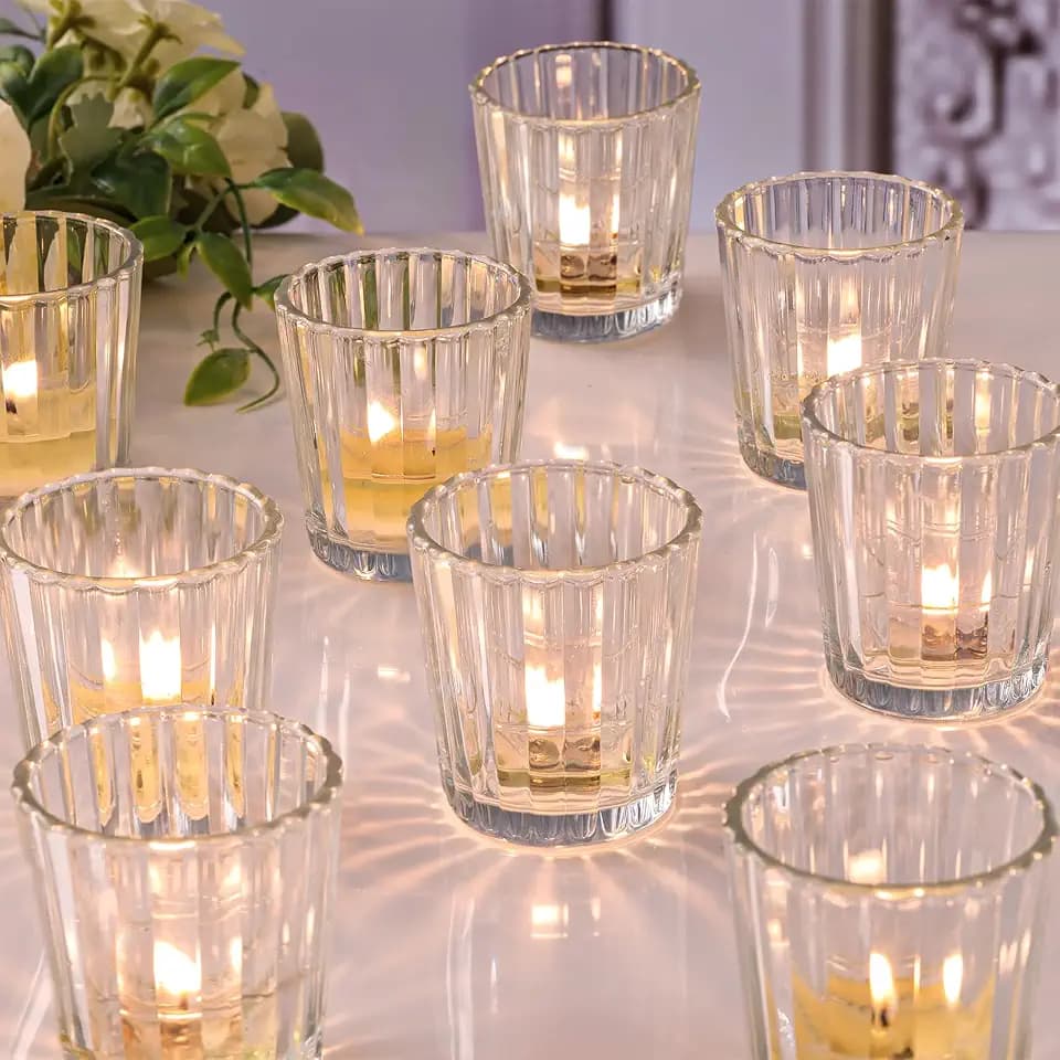 NITIME 24Pcs Vintage Ribbed Votive Candle Holders, Glass Candle Holder for Wedding Table Decor, Tea Lights Candle Holder for Table Centerpiece, Christmas, Holiday Decor