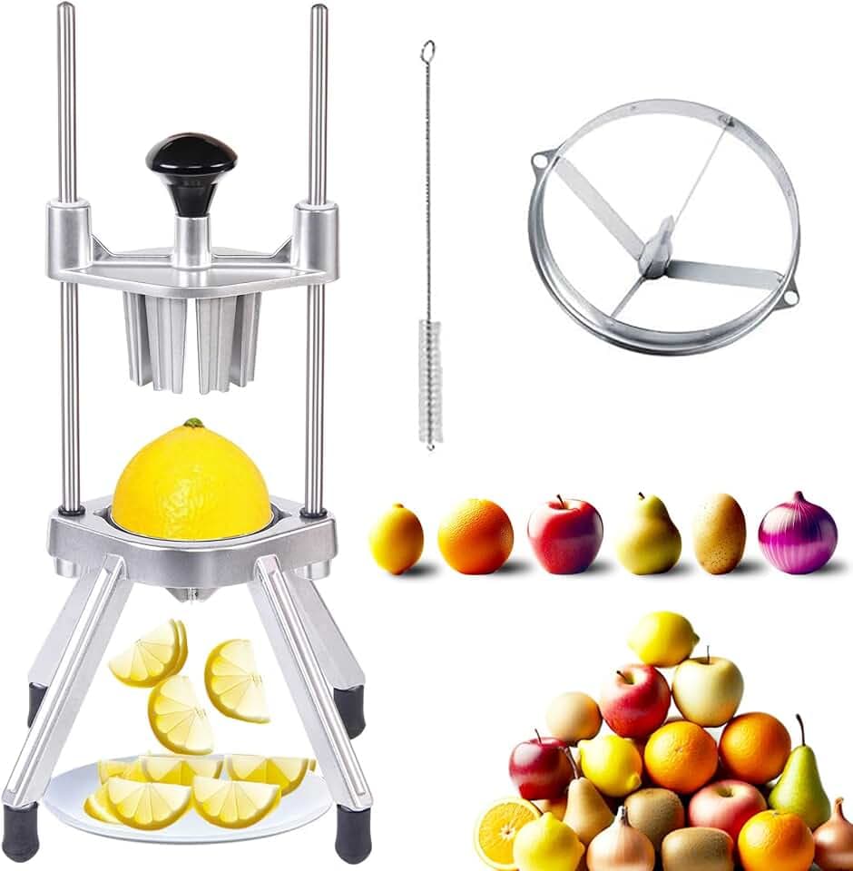 Commercial Lemon Cutter 4-Section with V-Shaped 420 Stainless Steel Blades,Easy Wedger Stainless Steel Blade Fruit Lime Slicer NSF Certified Easy-to-Use for Bar Restauran
