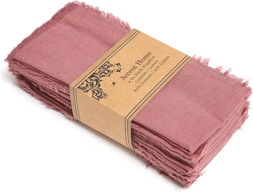 Accent Home Blush Linen Cloth Napkins, Set of 6, 18x18 Inches