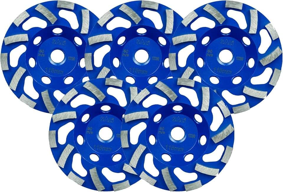 SALI 5PCS 7 Inch Concrete Grinding Wheels 20 Turbo Diamond Segments 5/8-11 Arbor Diamond Grinding Wheel Fit for Paint, Epoxy, Mastic Coating Removal with CDB. New Technology