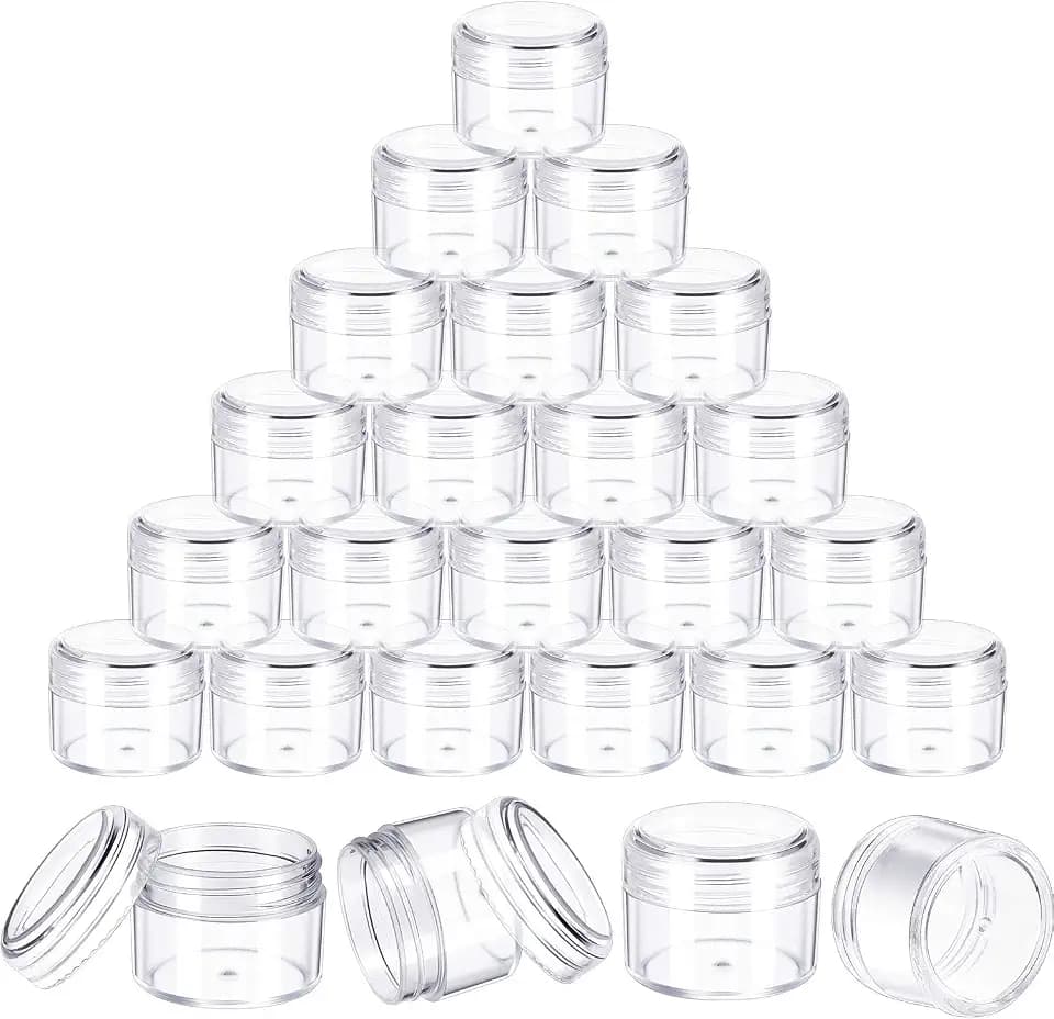 Boao 50 Pieces Empty Clear Plastic Pot Jars with Lids Round Sample Containers Mini Travel Jars for Storage of Ear Studs Ear Ring(30 ml/30g)