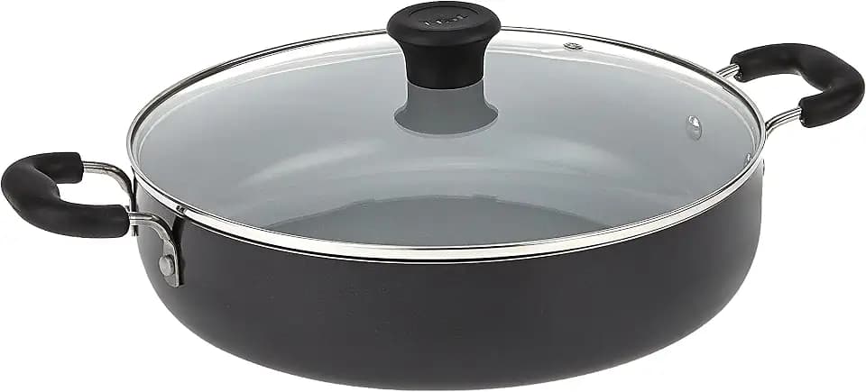 T-fal Specialty Ceramic Dishwasher Oven Safe Everyday Pan, 12"/ 5 qt, Black