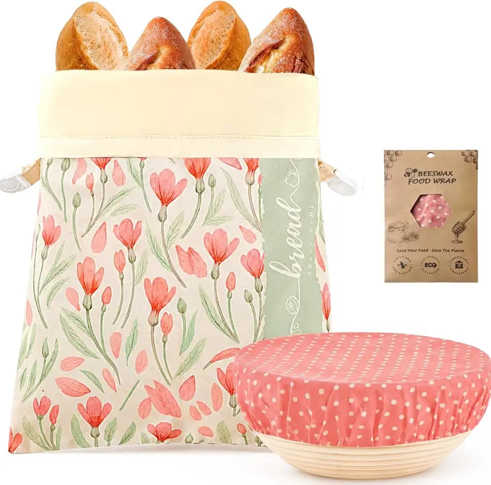 Beeswax Bread Bag and Bowl Cover Set, Reusable Beeswax Bread Bag for Sourdough and Homemade Bread, Natural Lined Cotton Bowl Cover for Dough Proofing, Perfect for Baking and Storage