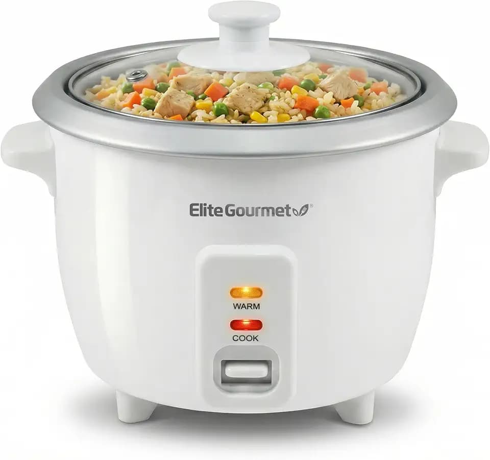 Elite Gourmet ERC-003X Rice Cooker, Keep Warm, White, 6 Cups Cooked