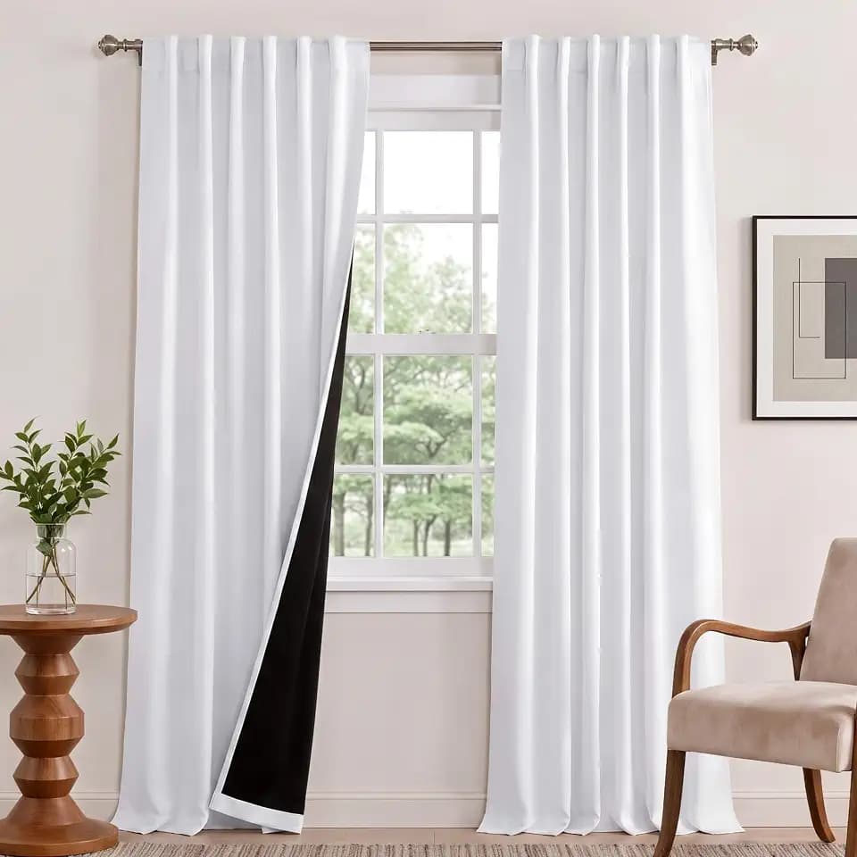NICETOWN Full Shading Curtains, Super Heavy-duty Black Lined Blackout Drapes with Rod Pocket & Back Tab for Bedroom, Privacy Assured Window Treatment (Pure White, Pack of 2, 52 inches W x 95 inches L)