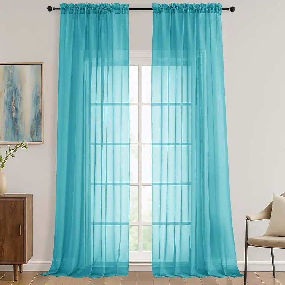 OVZME Turquoise Sheer Curtains 120 Inches Long 2 Panels Set, 59 Inch Extra Wide Soft Airy Lightweight Sheer Curtains for Living Room, Farmhouse Voile Filmy Rod Pocket Drapes, 59Wx120L Inches